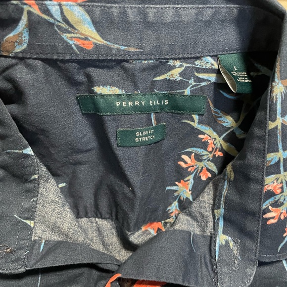 Perry Ellis Mens Poplin Botanical Long Sleeve Slim Fit Button Up Shirt Large - Picture 4 of 5